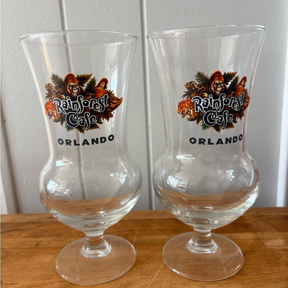 NEW Set Of 2 Rainforest Cafe Orlando Cocktail Hurricane Glasses